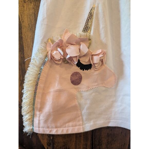 MudPie baby Sz 12-18 month white unicorn glitter sparkle short sleeve dress EUC - Picture 3 of 7